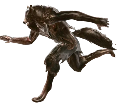 A werewolf mid-sprint, one frame of its run cycle.