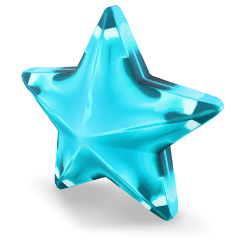 A translucent cyan star-shaped crystal.