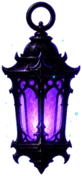 An ornate lantern glowing violet.