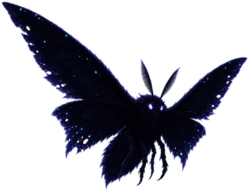 A dark moth with glowing wing markings.