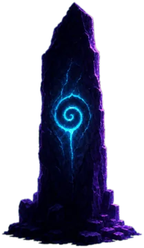 A standing stone marked with a glowing spiral.