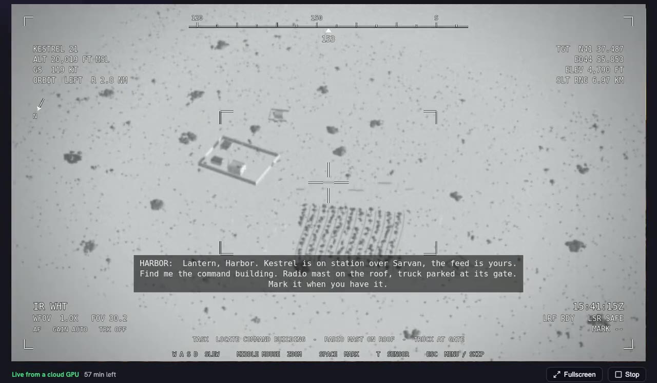 A Pro game's desktop build streamed into the studio, seen through a drone's thermal camera