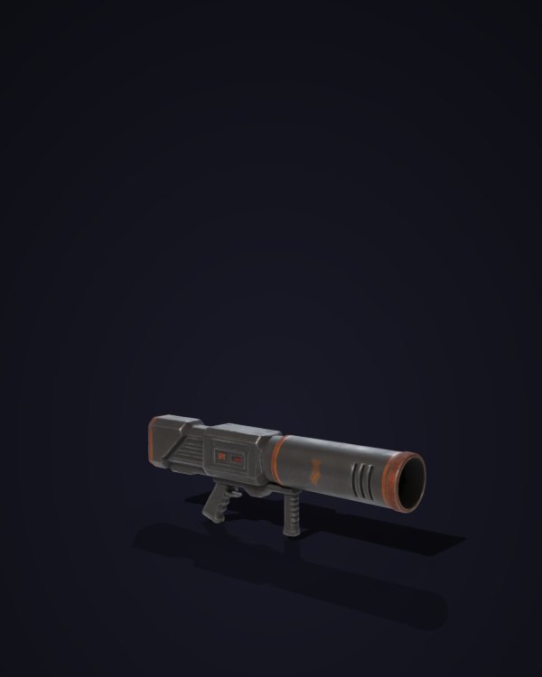 A battered rocket launcher with orange trim, a Forge 3D model
