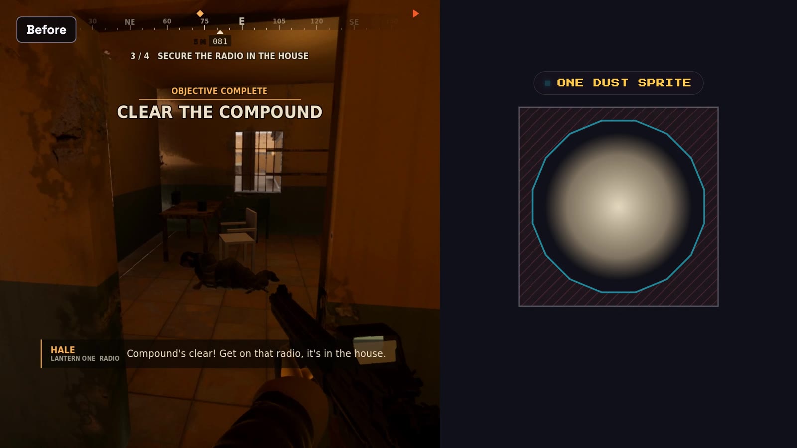 The same hallway beside the same dust puff, now outlined by a 16-sided shape that hugs the round part.