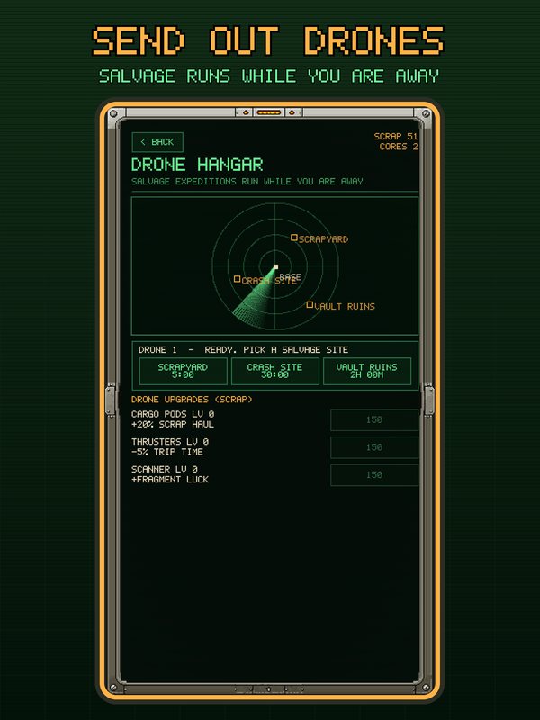 iPad screenshot: Send out drones, showing the drone hangar radar